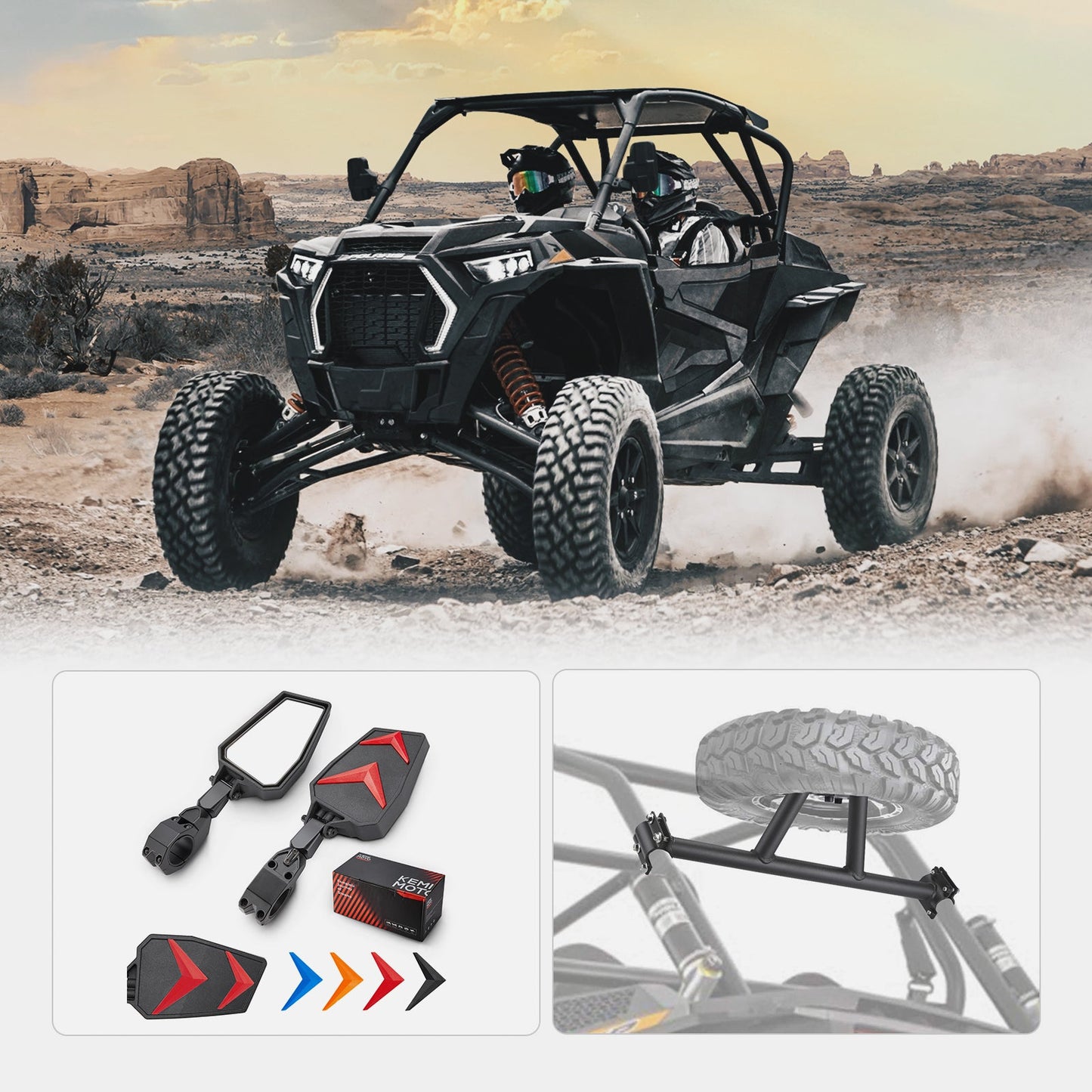 Kemimoto Mirrors Set Aluminum Break-Away for Polaris RZR Turbo