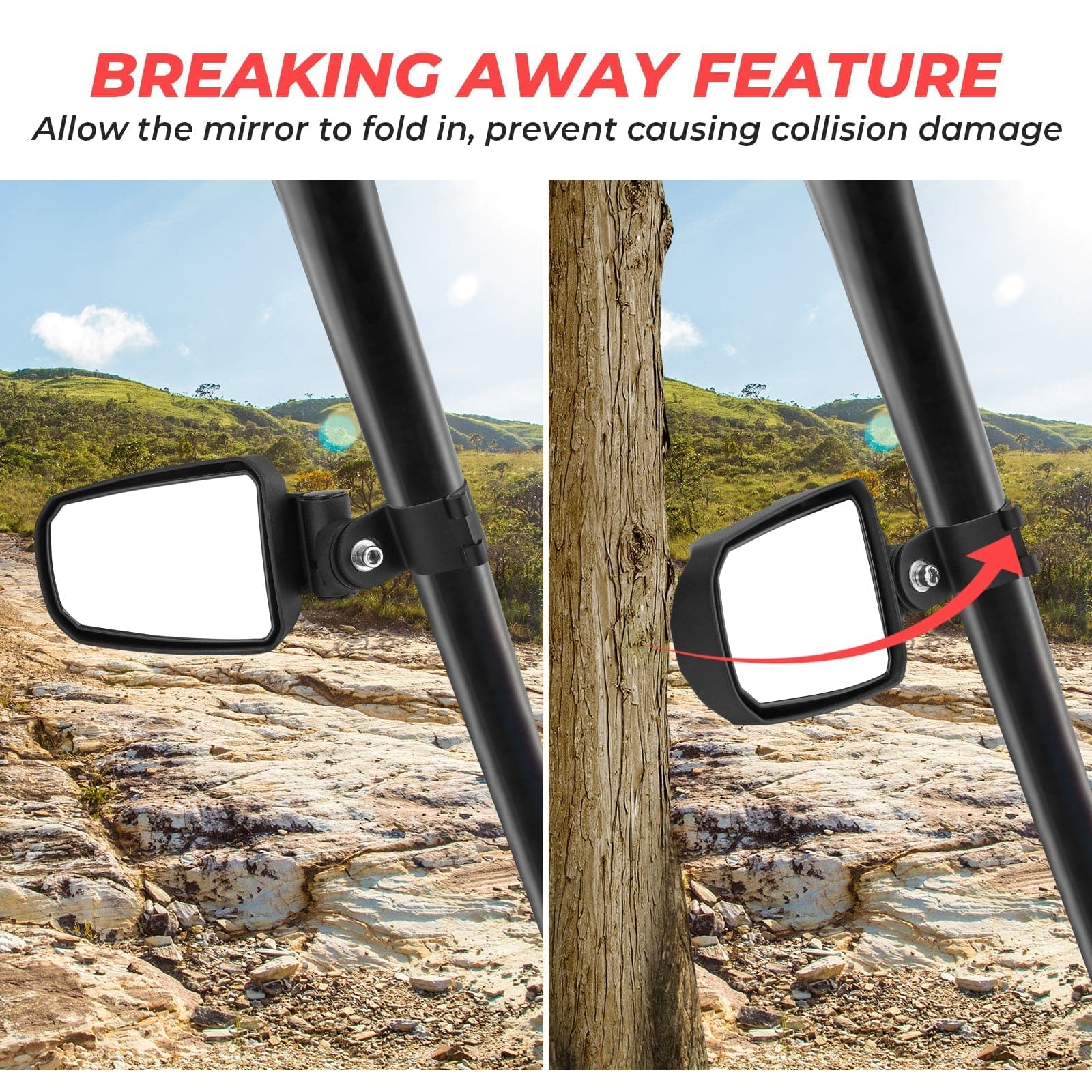 KEMIMOTO Adjustable Side Mirror for 1.75" Roll Cage Polaris Ranger