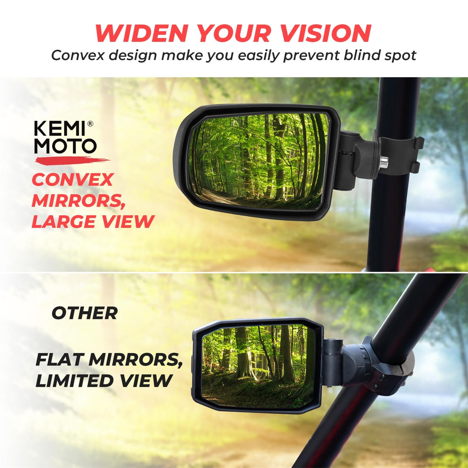 KEMIMOTO Adjustable Side Mirror for 1.75" Roll Cage Polaris Ranger