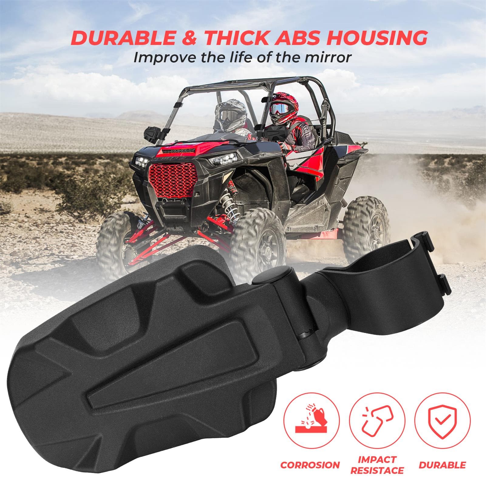 KEMIMOTO Adjustable Side Mirror for 1.75" Roll Cage Polaris Ranger
