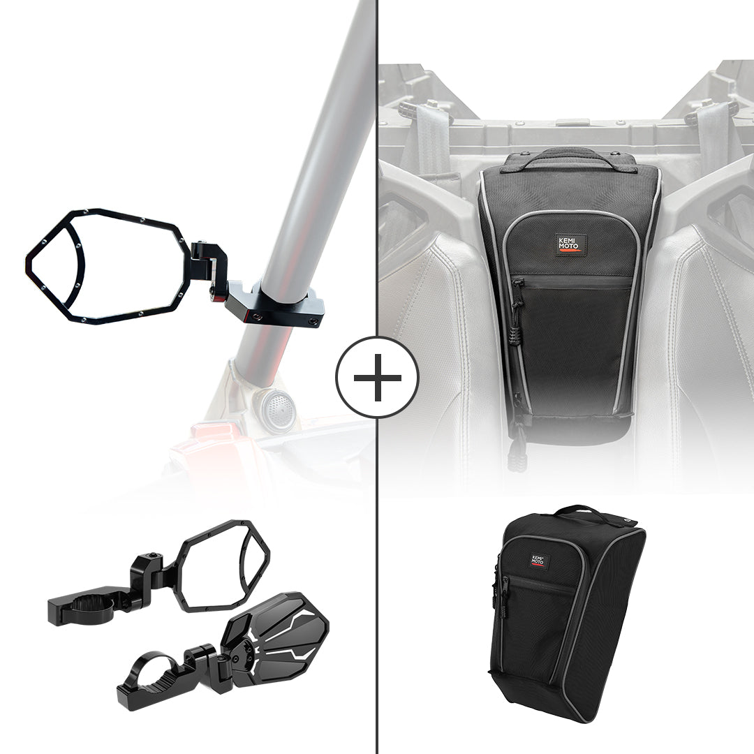 Kemimoto Rear View Mirrors & Shoulder Bag for Polaris RZR