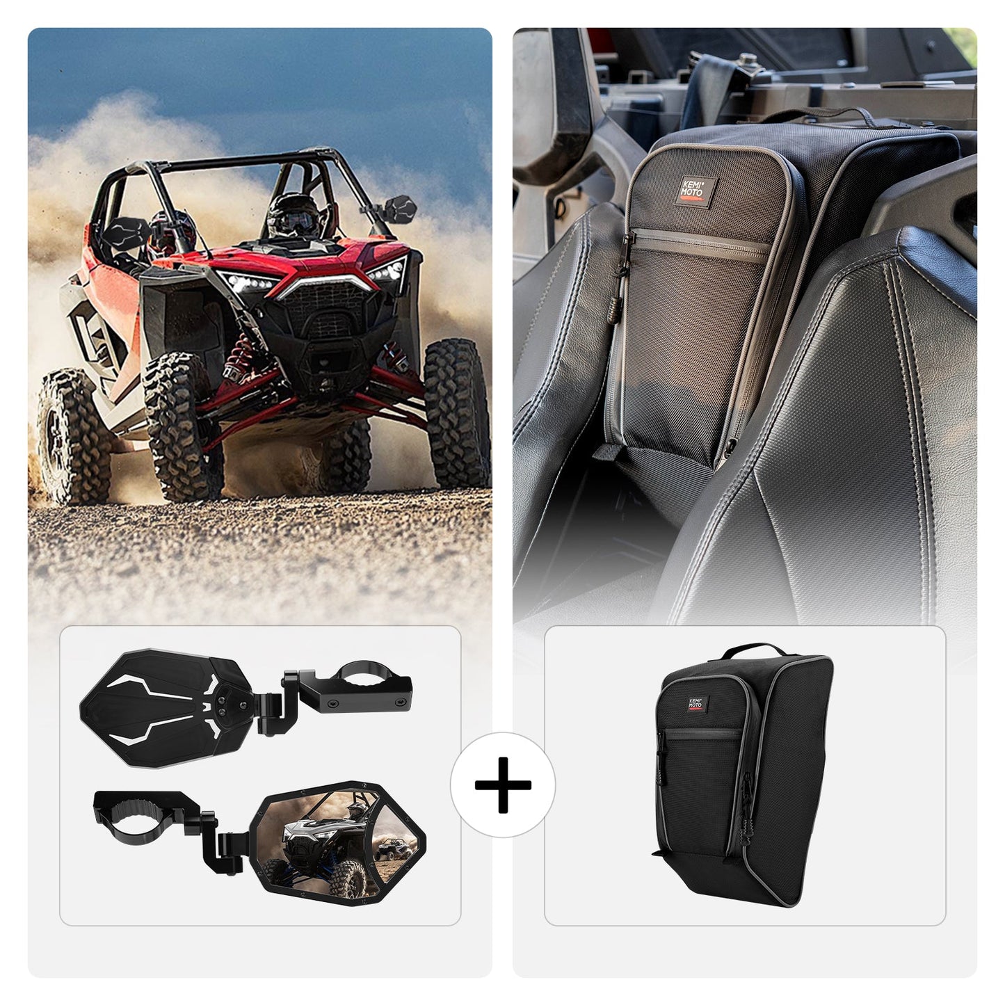 Kemimoto Rear View Mirrors & Shoulder Bag for Polaris RZR