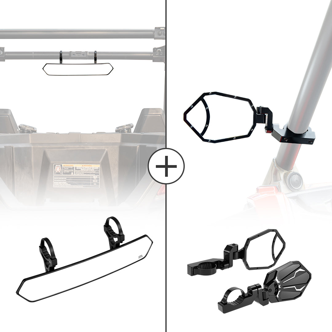 Kemimoto UTV 1.65"-2" Rear View Mirror & 1.6"-2" Side Mirror
