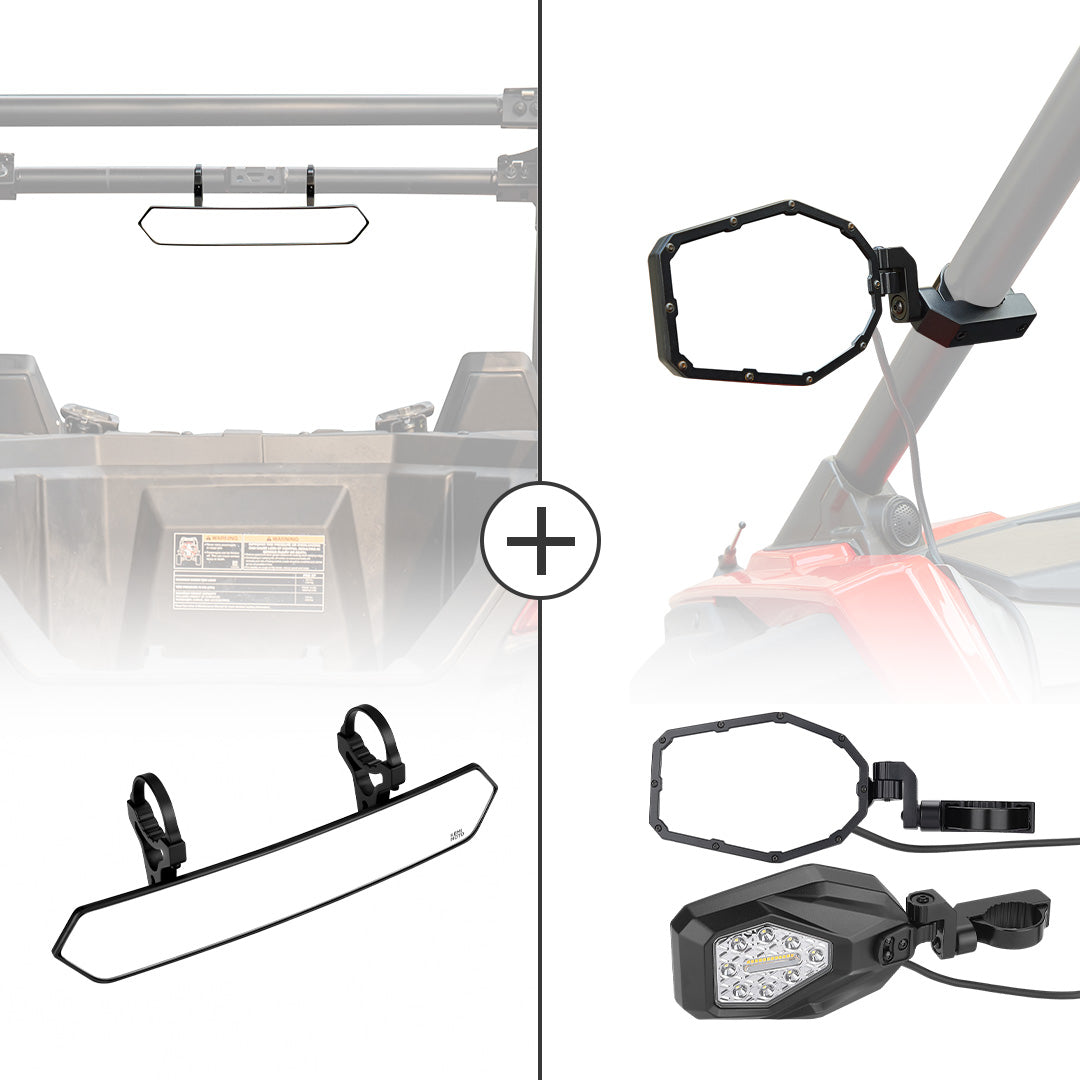 Kemimoto UTV 1.65-2" Tube Rear View Mirror & LED Side Mirrors
