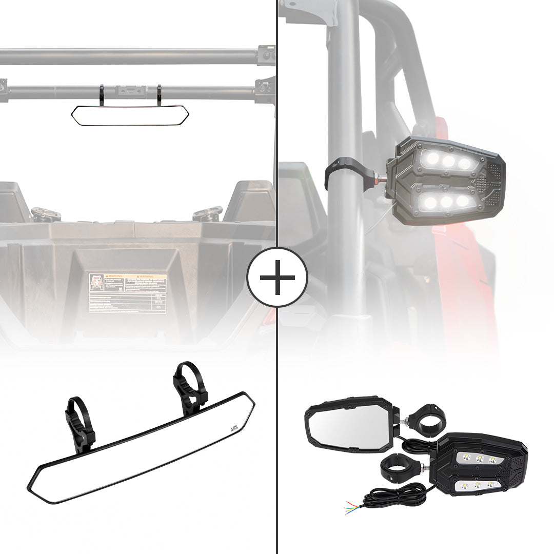 Kemimoto UTV Adjustable Mirror Set 1.65‑2" Rear 1.75‑2" LED