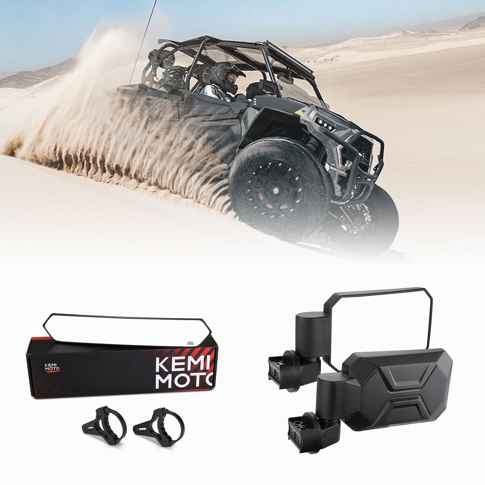 Kemimoto Rear View Side Mirrors 1.6-2" Roll Bar Cage Aluminum