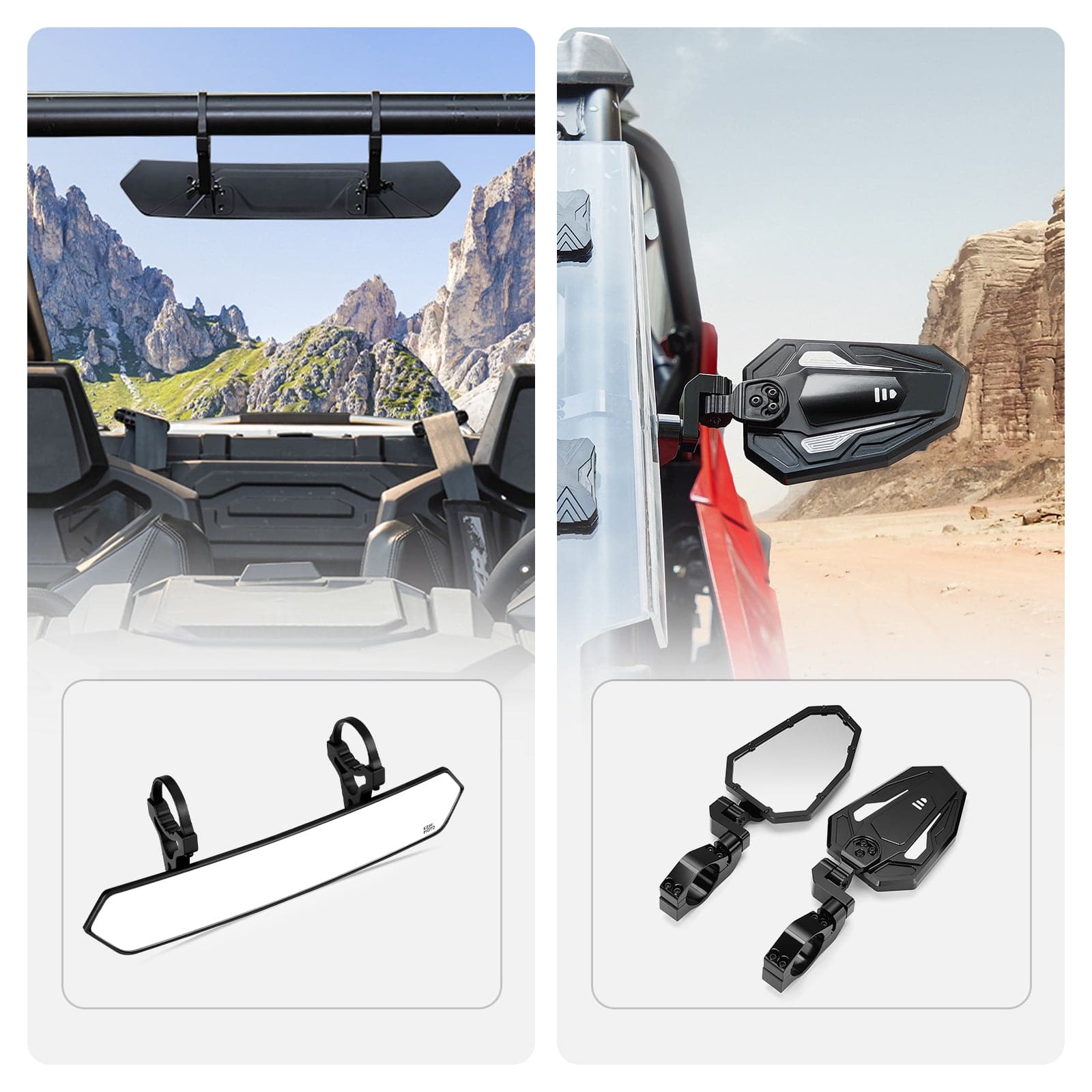 Kemimoto Dual UTV Rear View and Side Mirrors Adjustable
