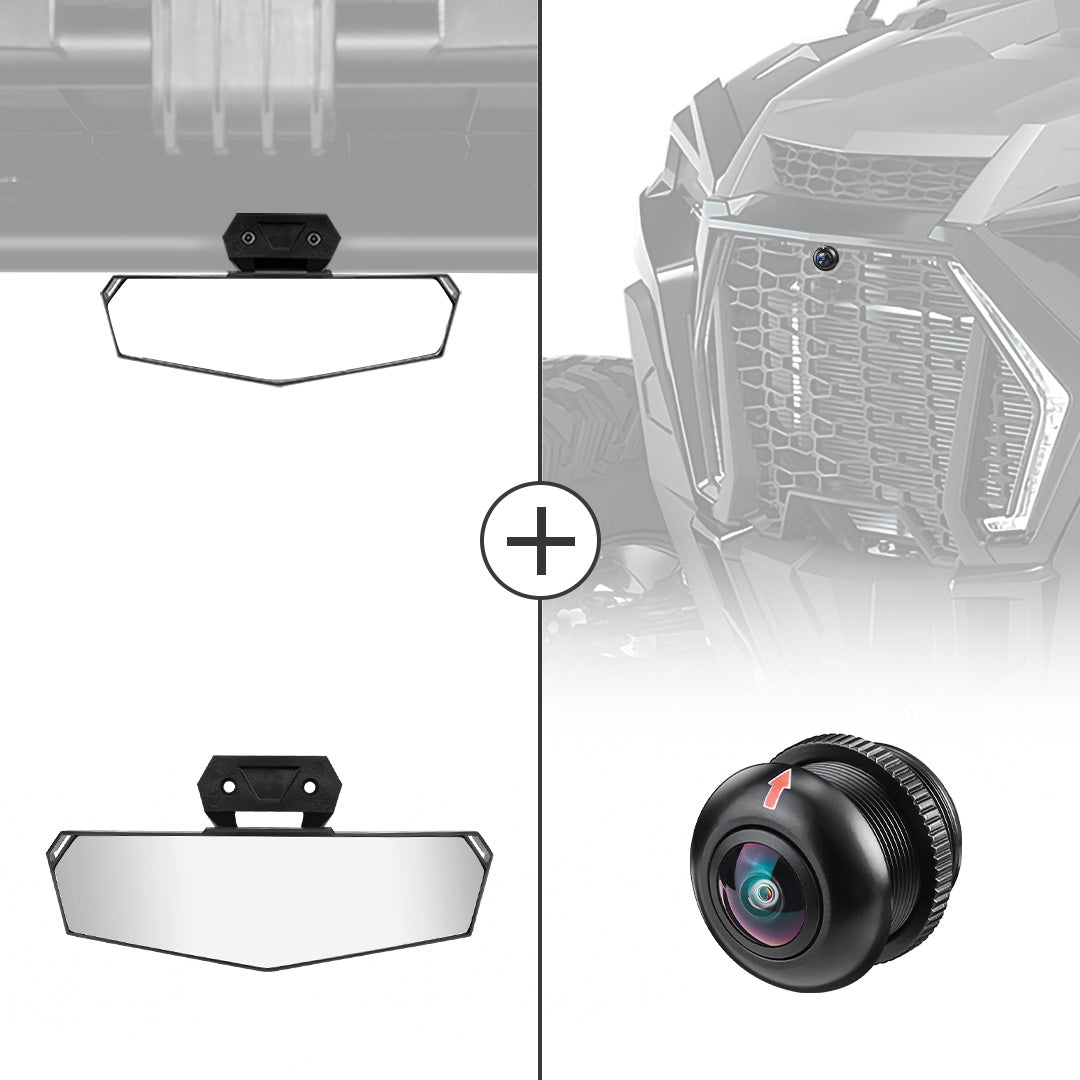 KEMIMOTO Center Rear View Mirror & Front Camera Kit High-Density Aluminum
