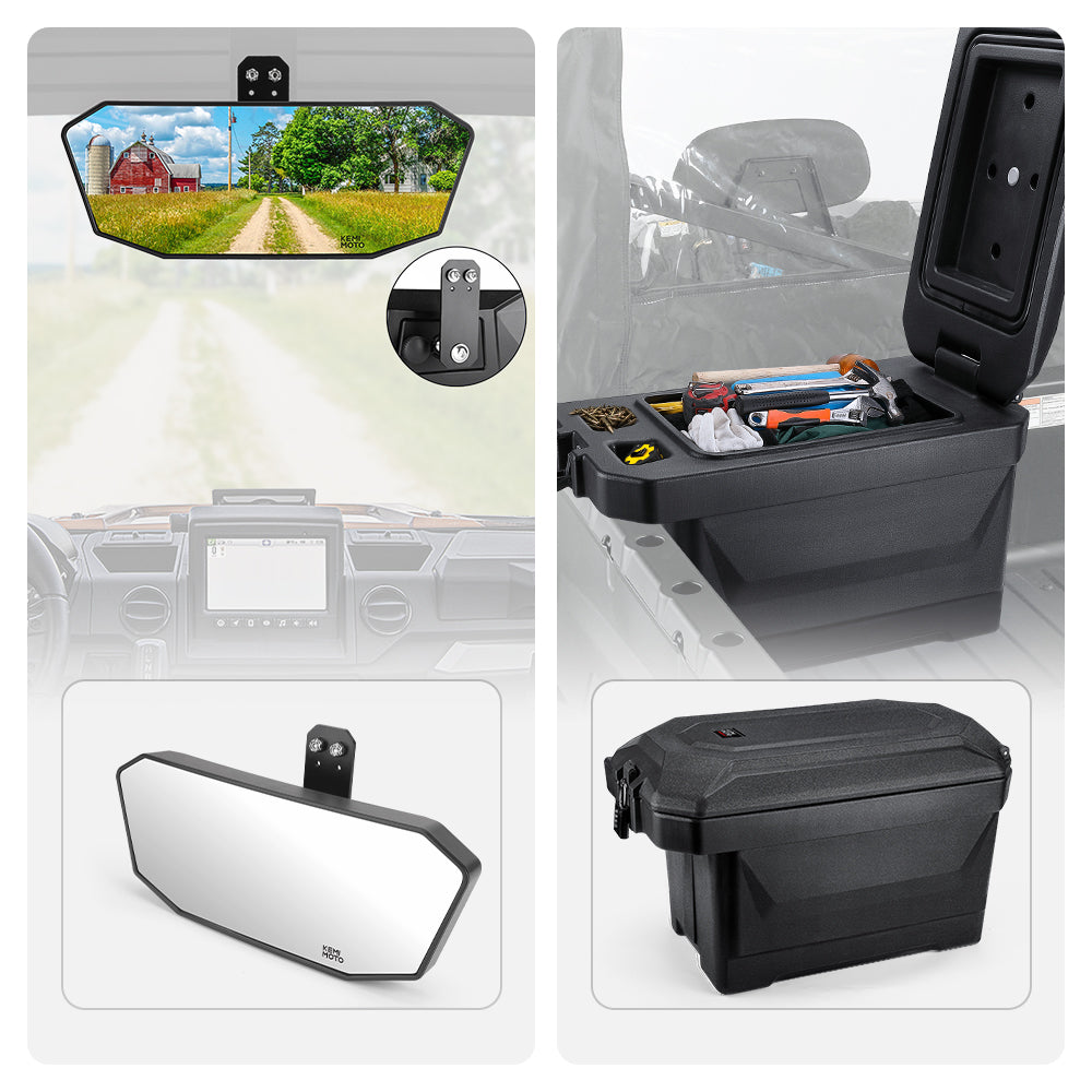 Kemimoto 45L Storage Box & Rear View Mirror for Polaris Ranger
