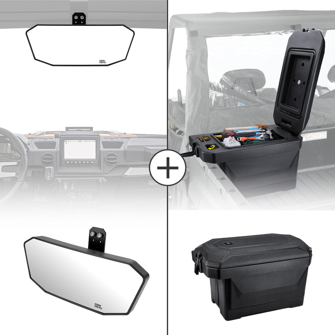 Kemimoto 45L Storage Box & Rear View Mirror for Polaris Ranger