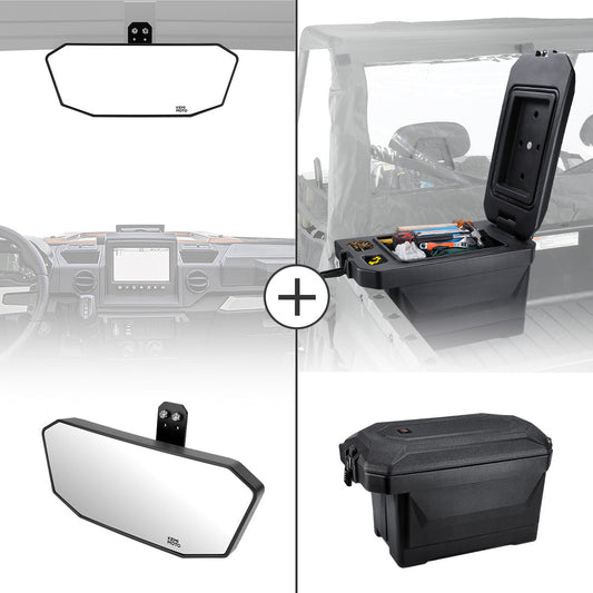 Kemimoto 45L Storage Box & Rear View Mirror for Polaris Ranger