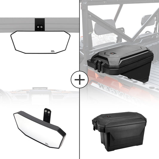 Kemimoto Rear View Mirror + 45L Tool Box for Polaris Ranger