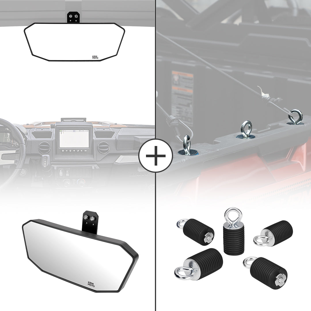 KEMIMOTO Rear View Mirror & Tie Down Anchors for Polaris Ranger