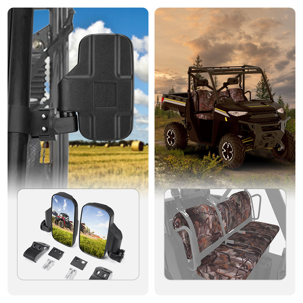 Kemimoto Side Mirrors & Camouflage Seat Cover for Polaris Ranger