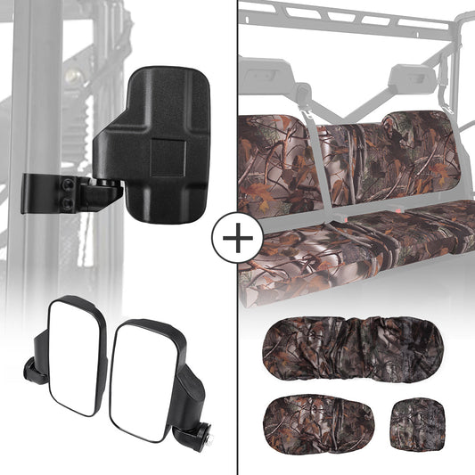 Kemimoto Side Mirrors & Camouflage Seat Cover for Polaris Ranger