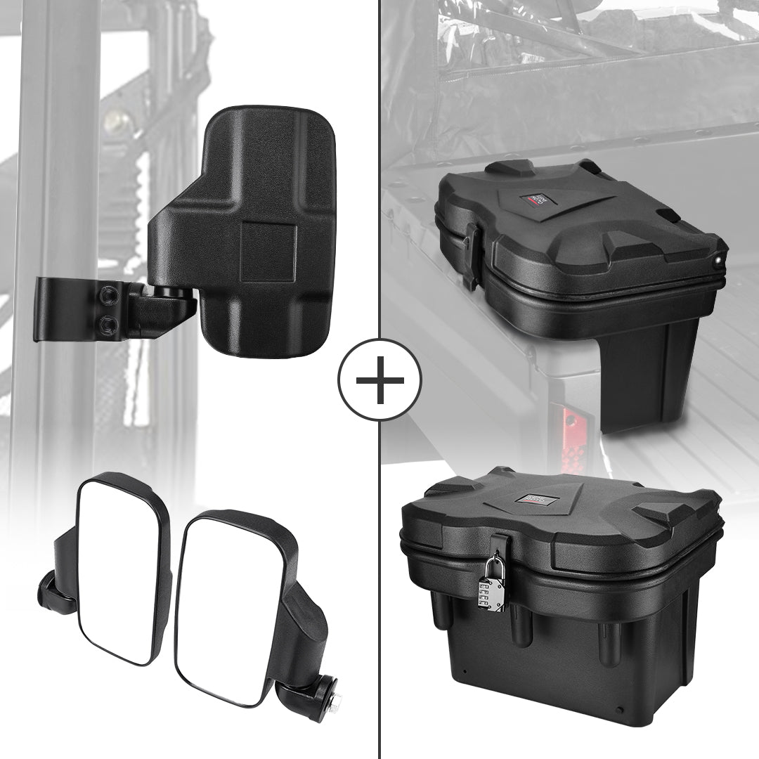 KEMIMOTO Adjustable Side Mirrors & Cargo Box for Polaris Ranger