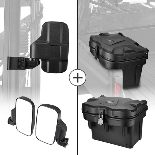 KEMIMOTO Adjustable Side Mirrors & Cargo Box for Polaris Ranger