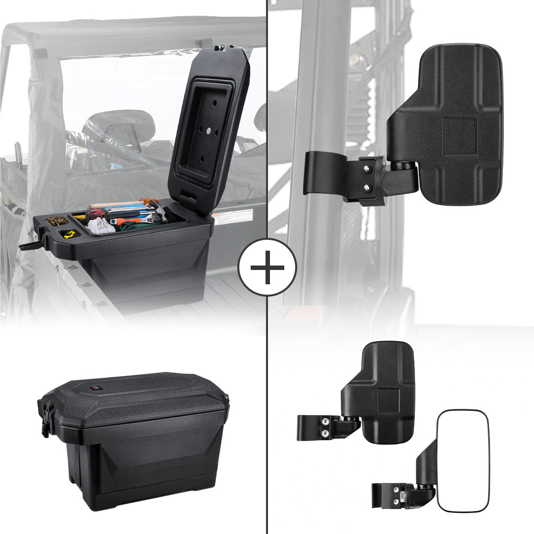 Kemimoto Side Mirrors & 45L Storage Box for Polaris Ranger