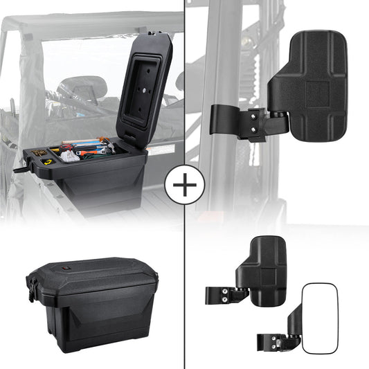 Kemimoto Side Mirrors & 45L Storage Box for Polaris Ranger