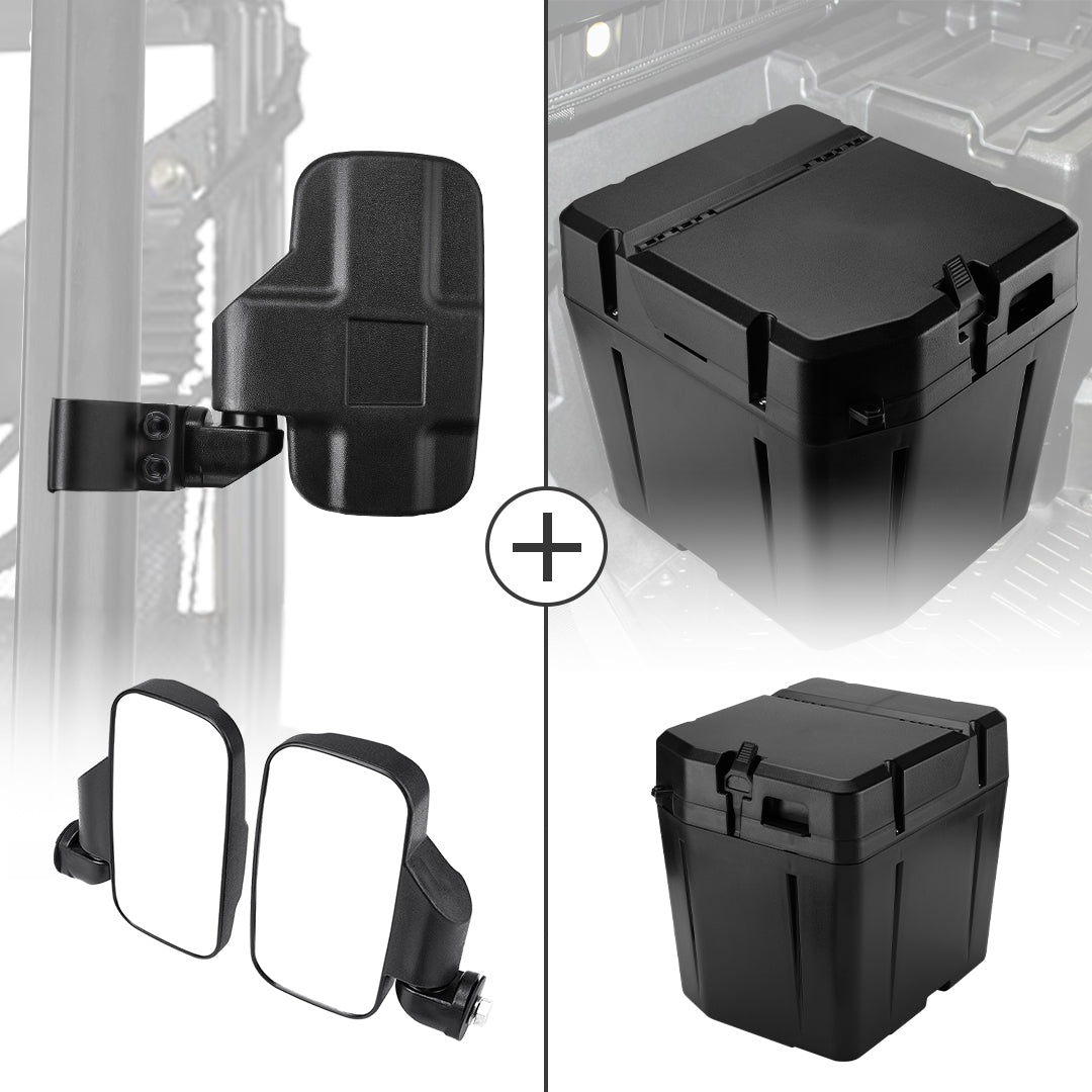 KEMIMOTO Side Mirrors & Under Seat Box for Polaris Ranger