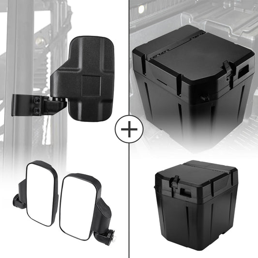 KEMIMOTO Side Mirrors & Under Seat Box for Polaris Ranger