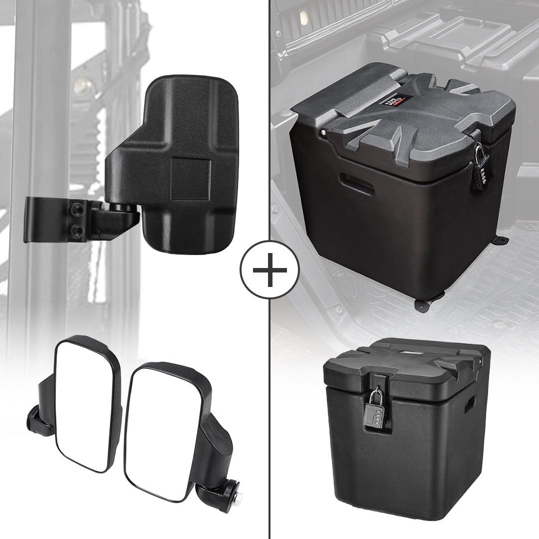 Adjustable Break-Away Side Mirrors & Storage Box for Polaris Ranger XP1000