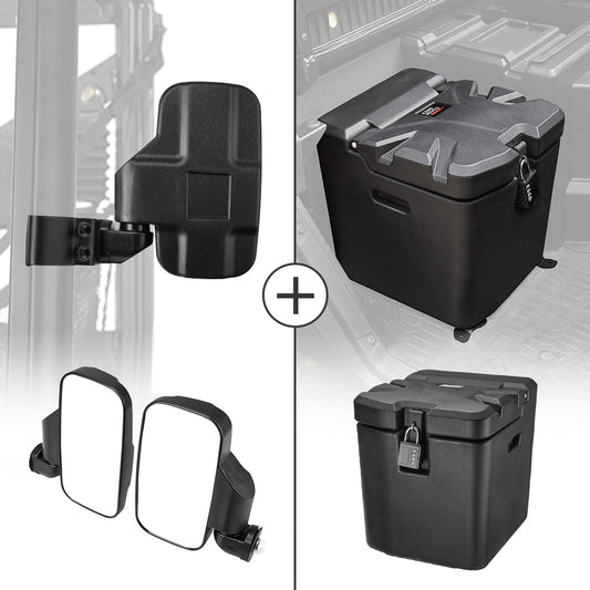 Adjustable Break-Away Side Mirrors & Storage Box for Polaris Ranger XP1000
