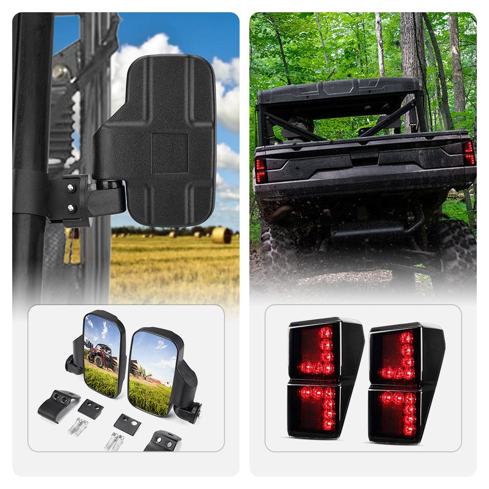 Adjustable Side Mirrors & Tail Light for Polaris Ranger 1000 XP/Crew