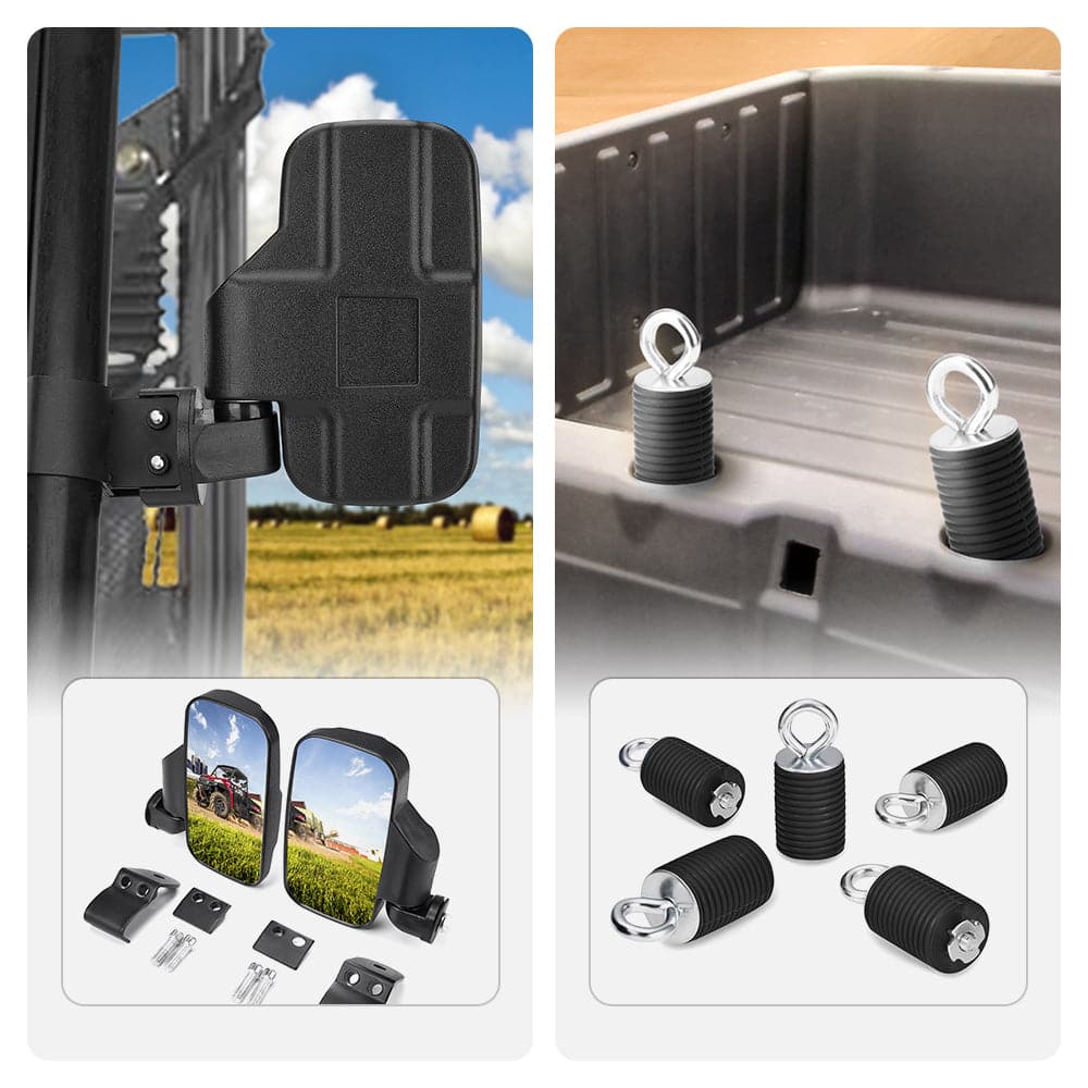 KEMIMOTO Adjustable Side Mirrors Tie Down Anchors for Polaris Ranger