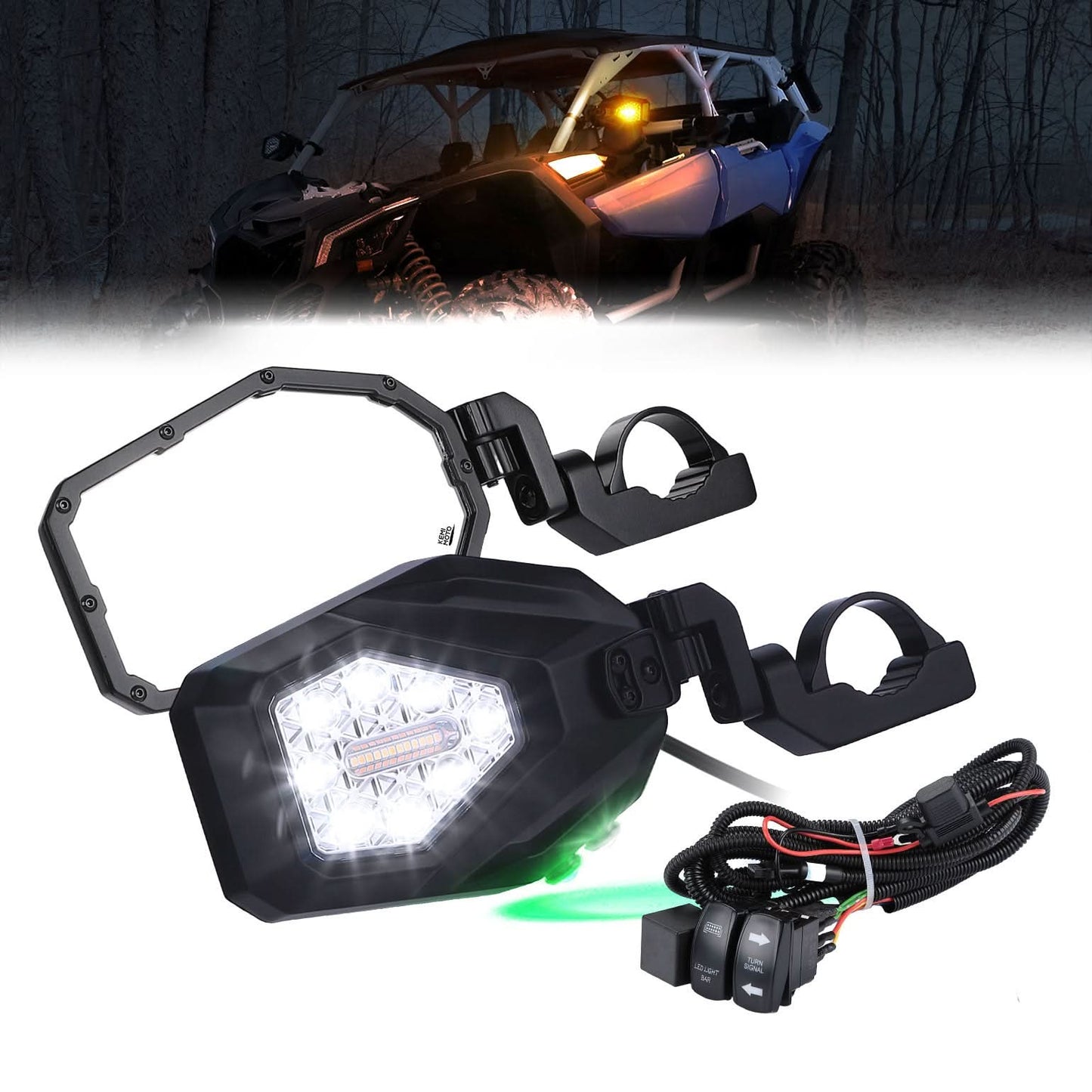 Kemimoto LED Lighted UTV Side Mirrors with Turn Signal