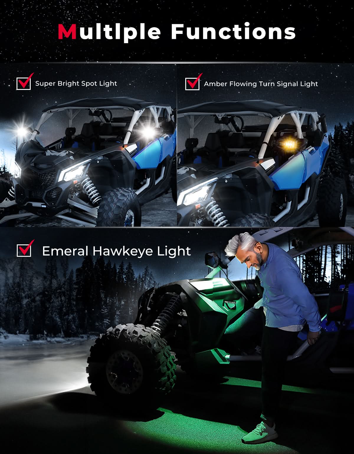 Kemimoto LED Lighted UTV Side Mirrors with Turn Signal