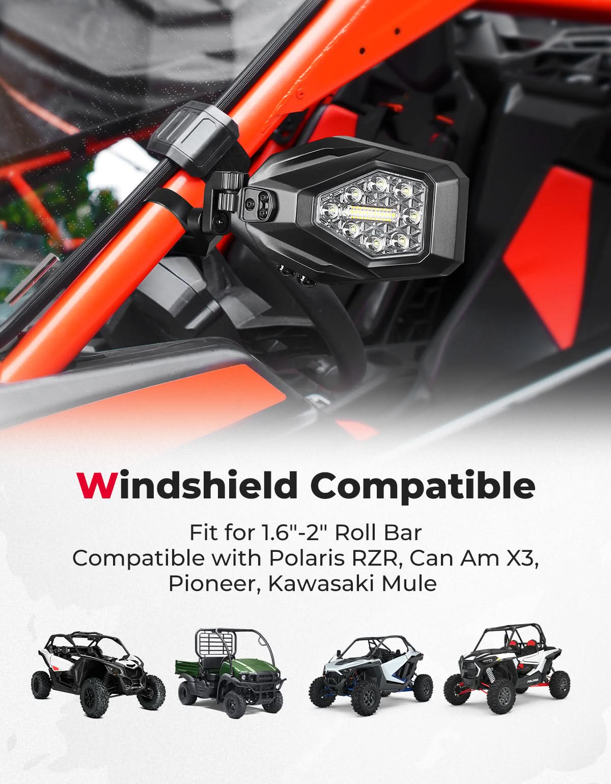 Kemimoto LED Lighted UTV Side Mirrors with Turn Signal