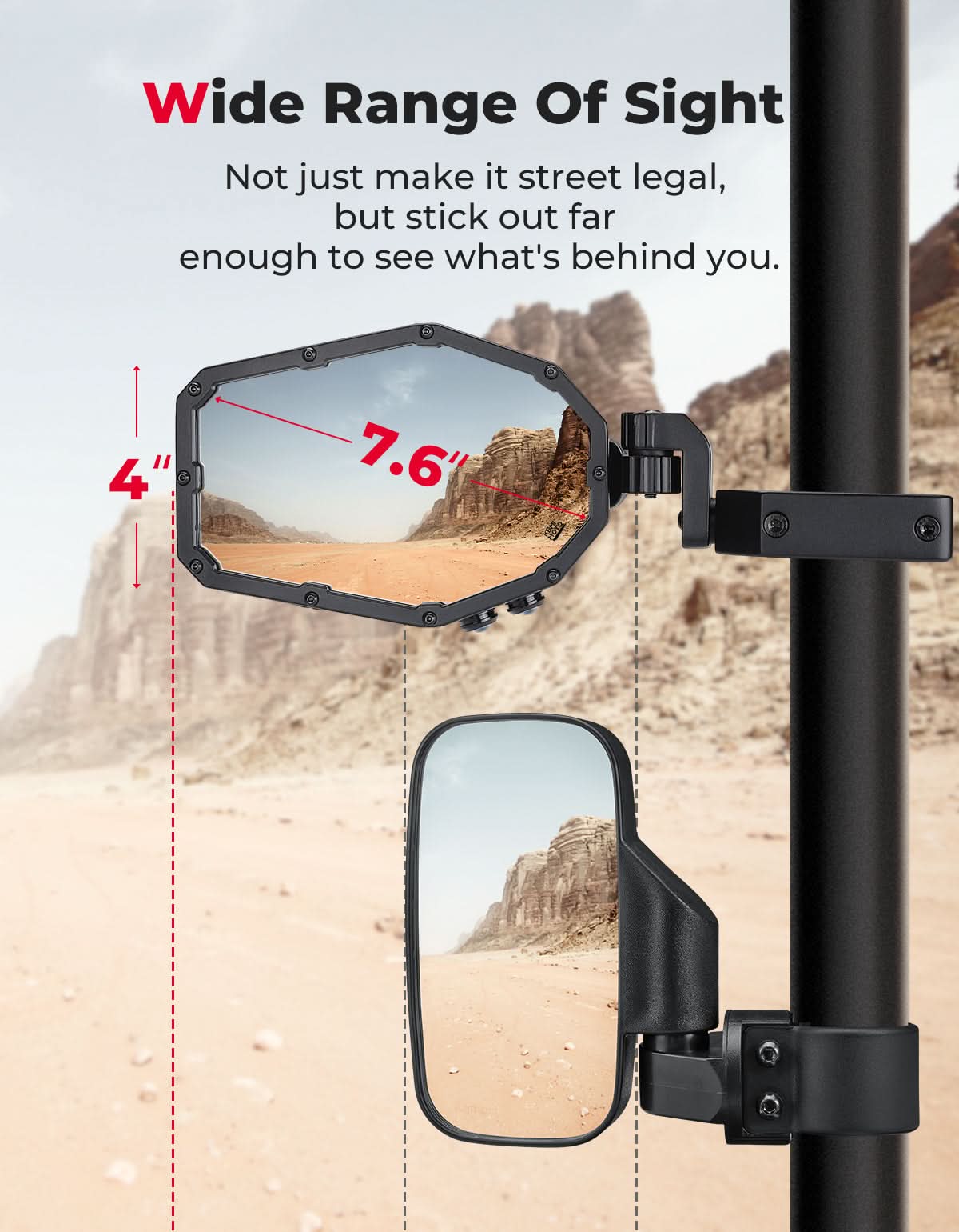 Kemimoto UTV LED Lighted Side Mirrors with Turn Signal