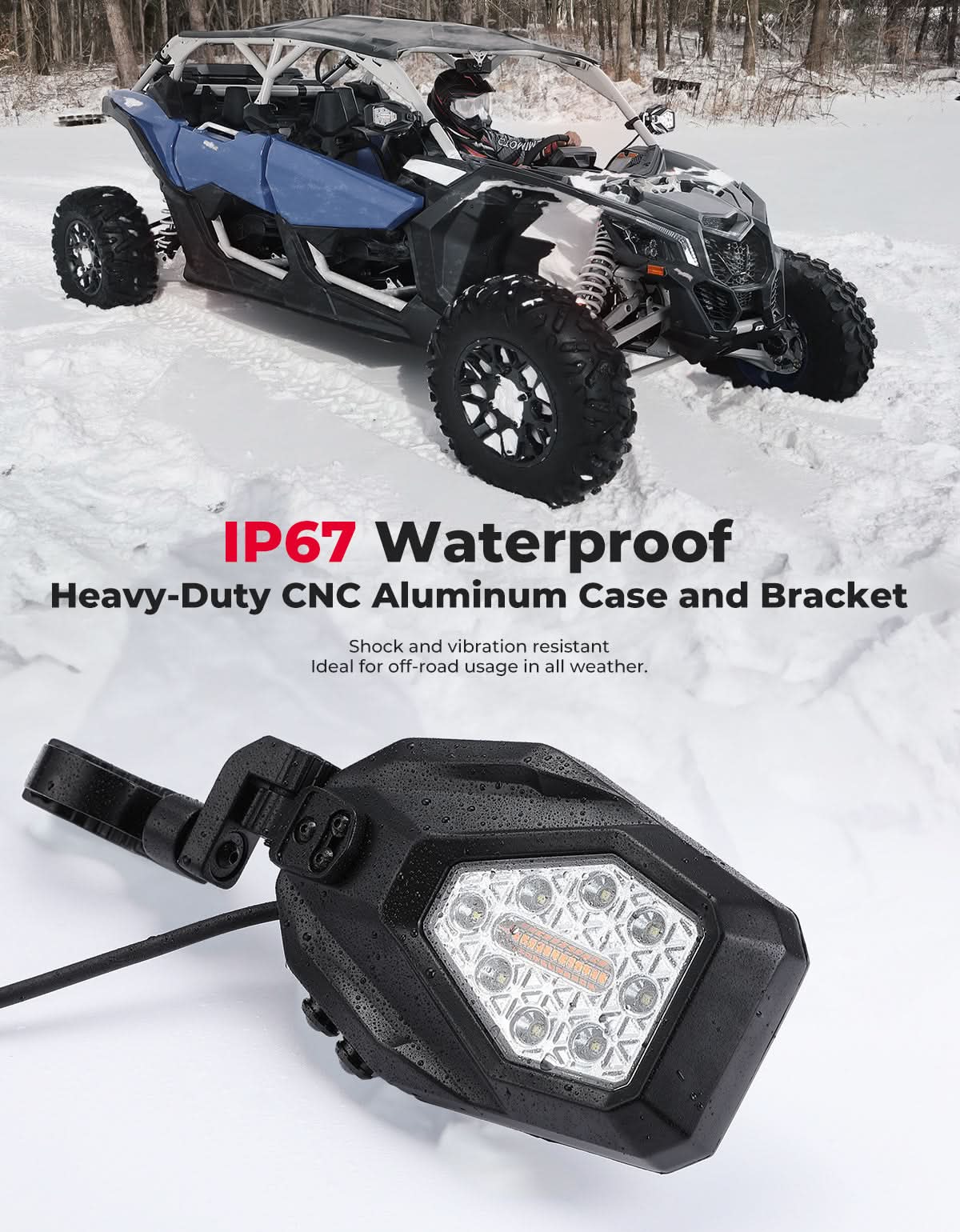 Kemimoto LED Lighted UTV Side Mirrors with Turn Signal