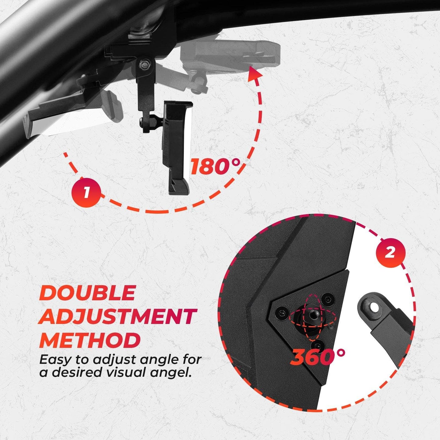 1.5-2" Rear View Mirror for Polaris RZR/Pioneer/Talon/ X3/ CFMOTO/Kawasaki