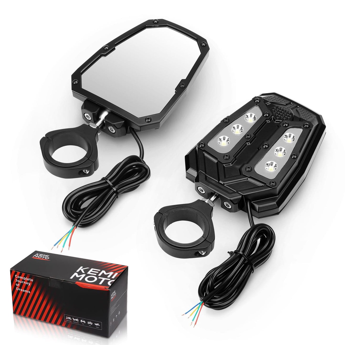 KEMIMOTO Universal Break-Away Lighted Side Mirrors with LED Rock Light