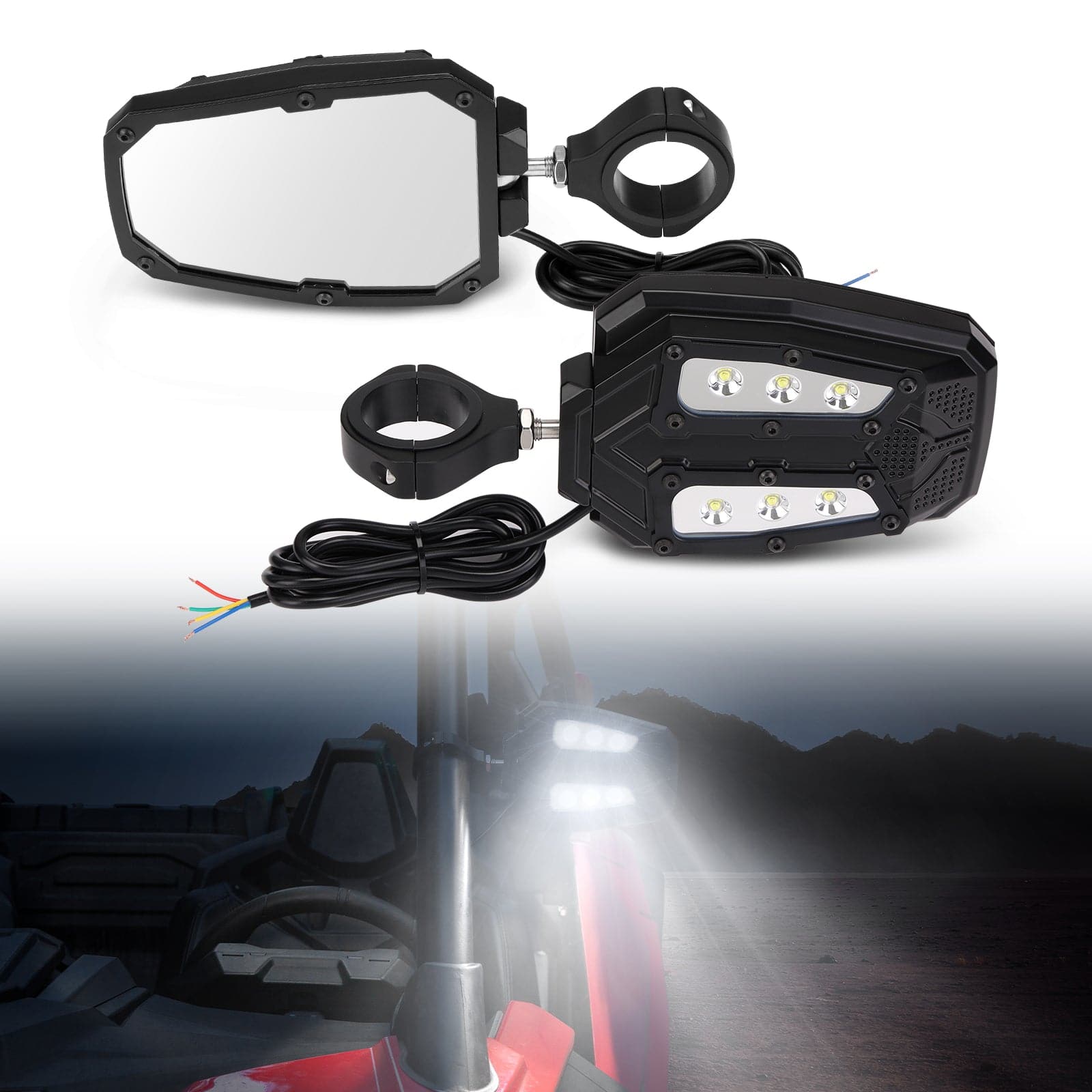 KEMIMOTO Universal Break-Away Lighted Side Mirrors with LED Rock Light