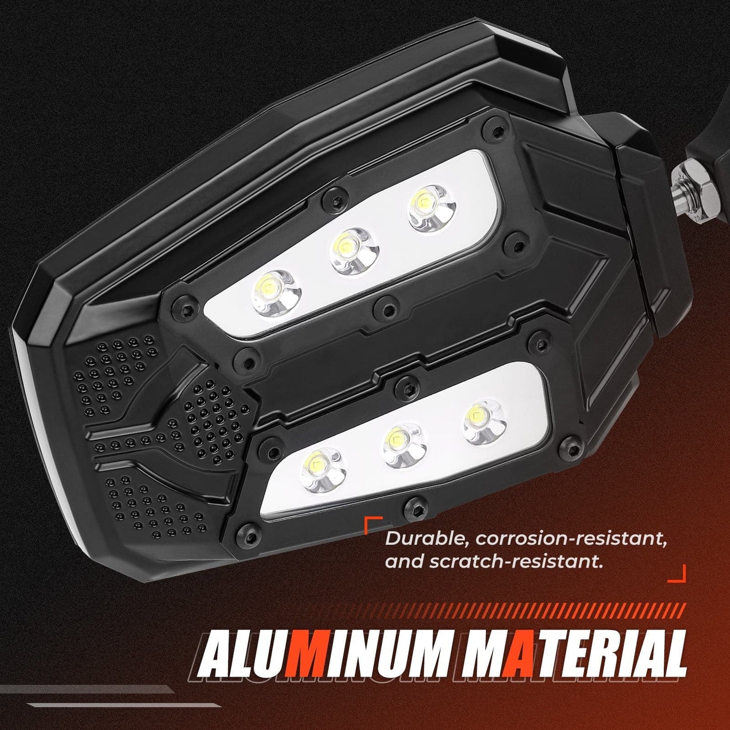 Kemimoto UTV Adjustable Mirror Set 1.65‑2" Rear 1.75‑2" LED