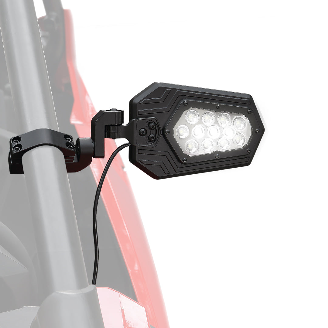Kemimoto Aluminum Lighted UTV Side Mirrors 12‑LED for Roll Bar