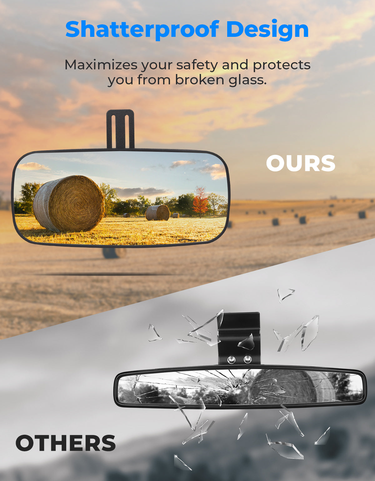 Kemimoto Upgraded Rear View Mirror for Polaris Ranger 500-1000 2017-2025