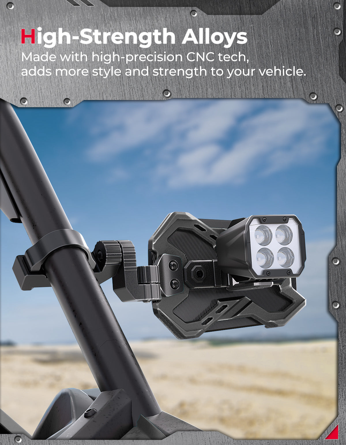 Kemimoto CNC UTV Mirror X Integrated Light Mount Mirror