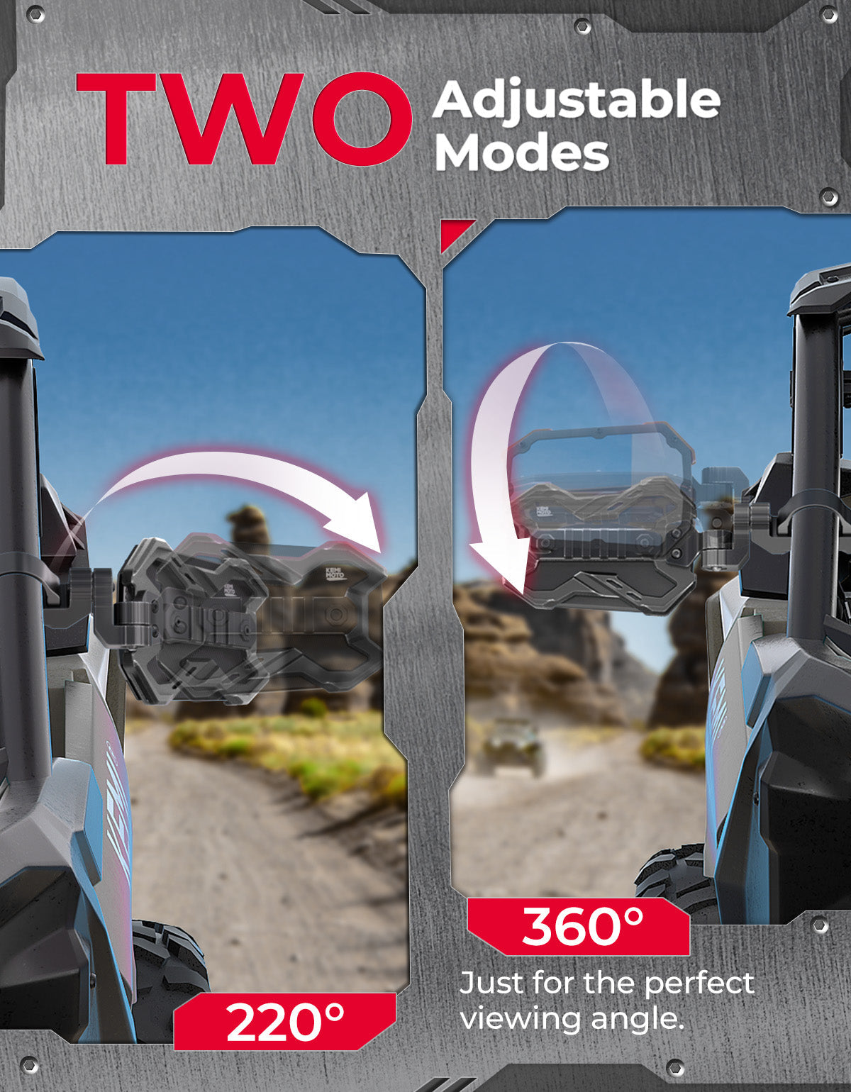 Kemimoto CNC UTV Mirror X Integrated Light Mount Mirror
