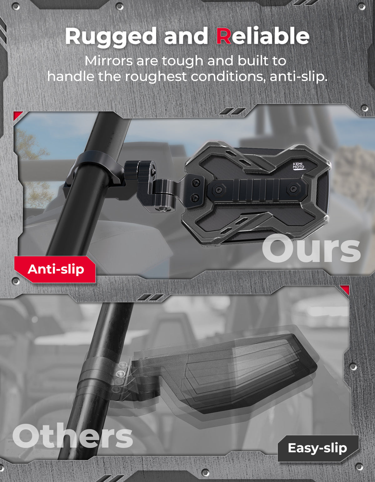 Kemimoto CNC UTV Mirror X Integrated Light Mount Mirror