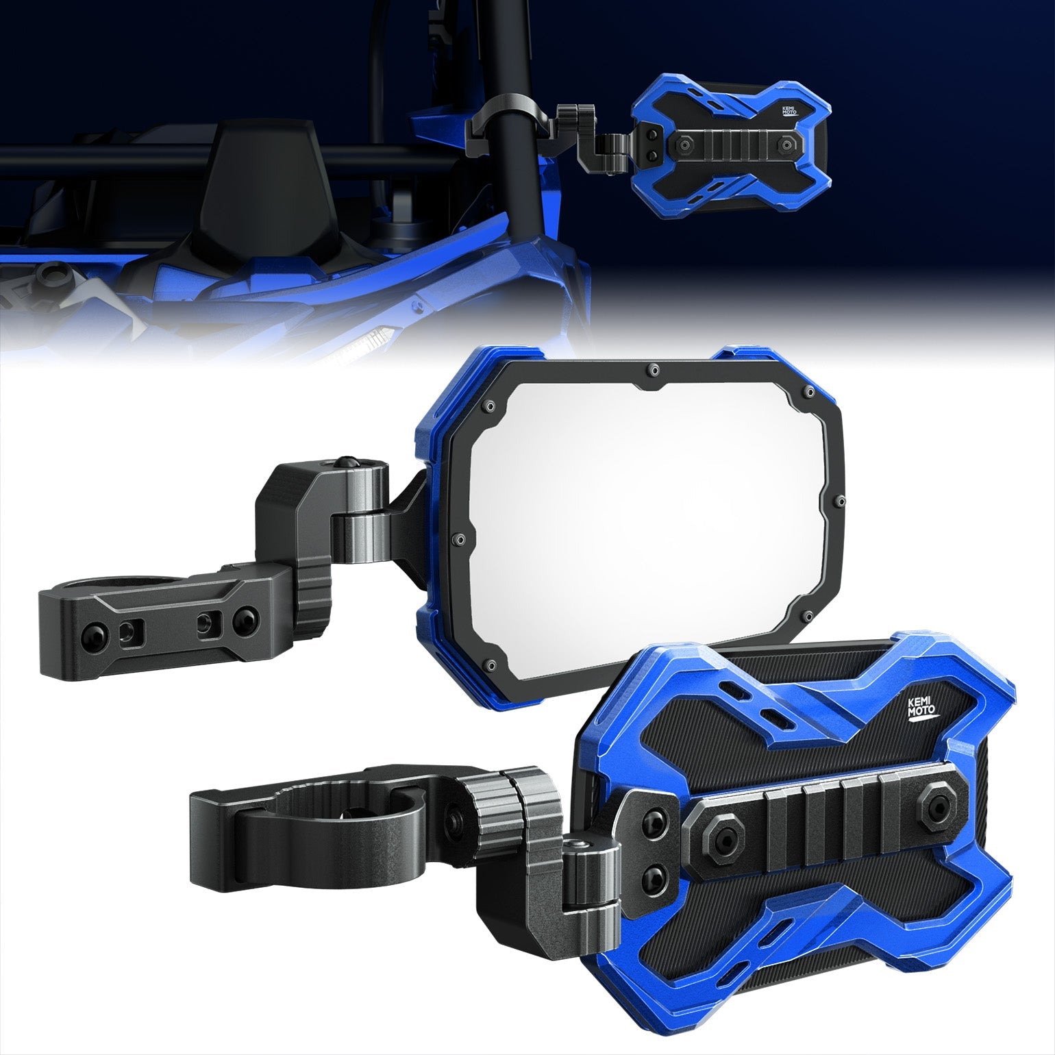 Kemimoto CNC UTV Mirror X Integrated Light Mount Mirror