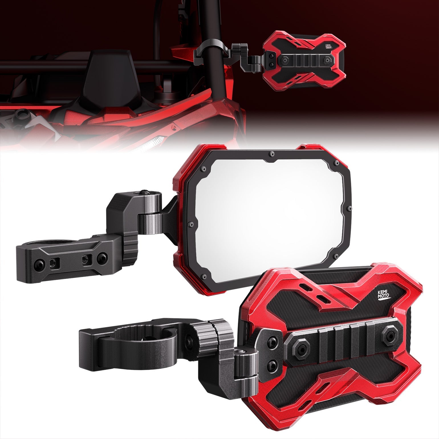 Kemimoto CNC UTV Mirror X Integrated Light Mount Mirror