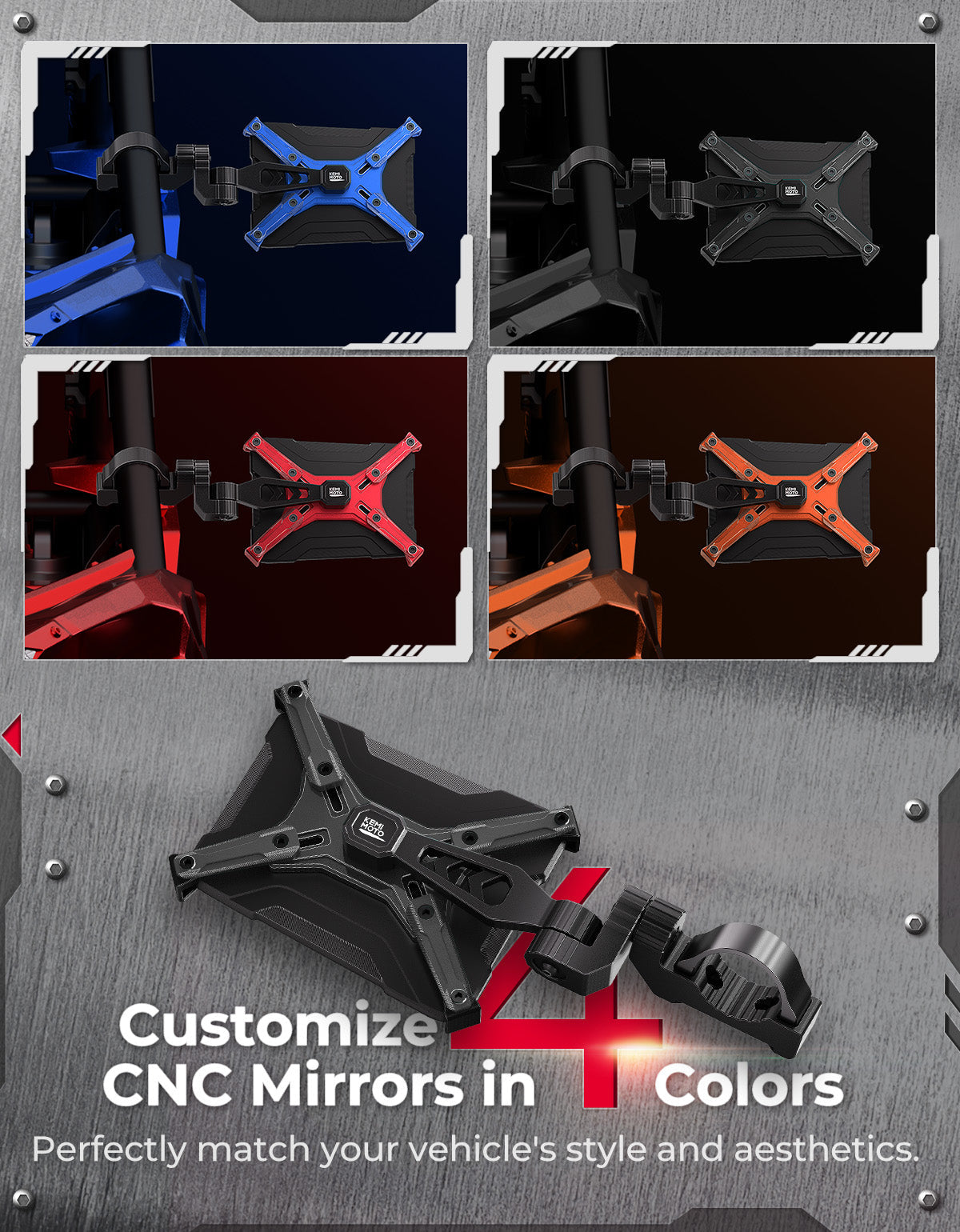 Kemimoto Aluminum CNC UTV Mirror X Pair for Polaris RZR
