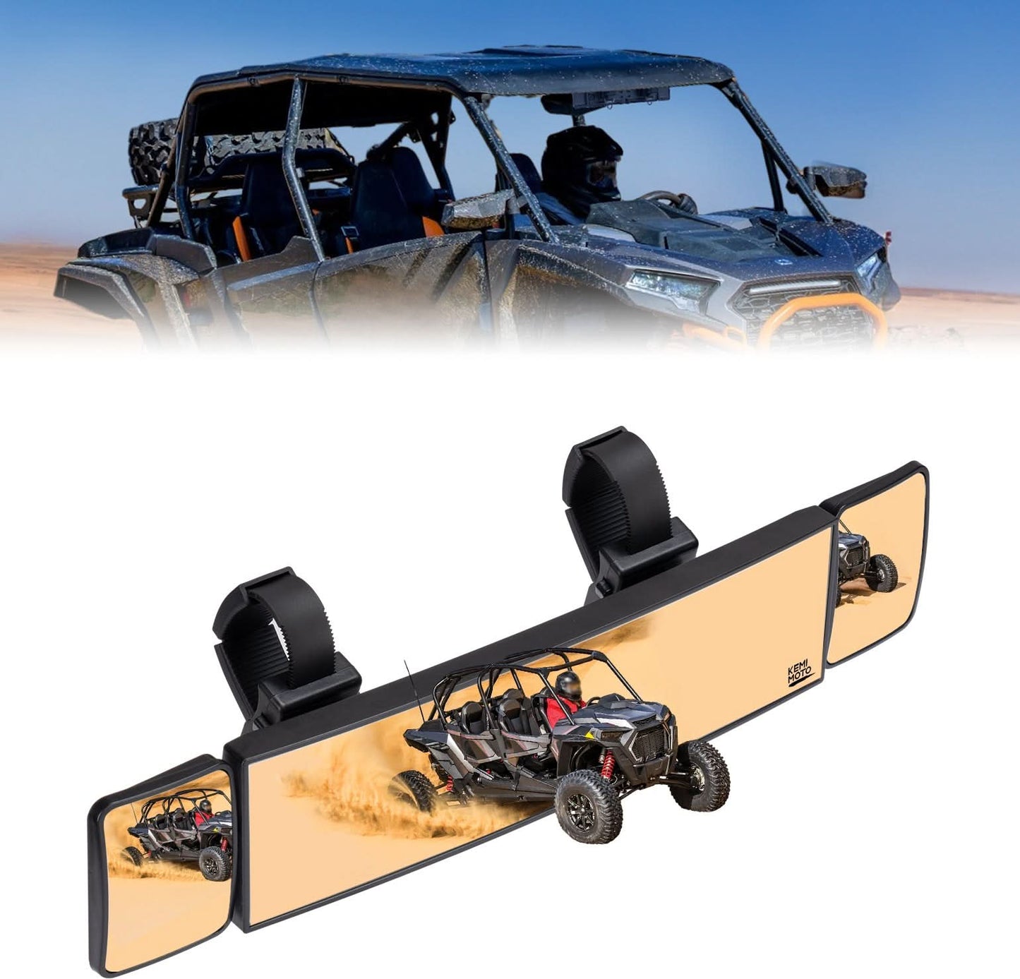 Kemimoto Rear View Mirror 2 Convex Mirrors with 1.5"-2" Clamp