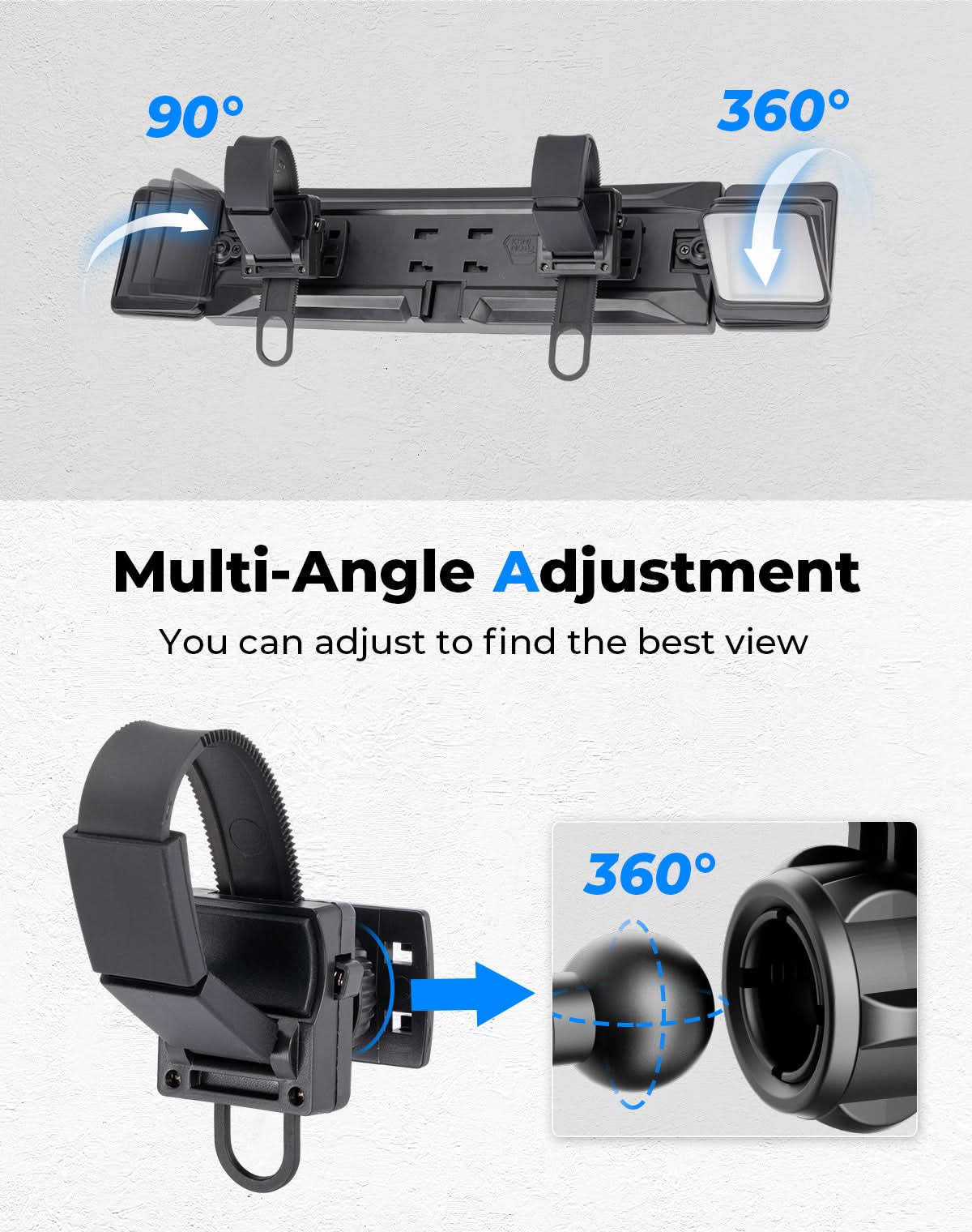 Kemimoto Rear View Mirror 2 Convex Mirrors with 1.5"-2" Clamp