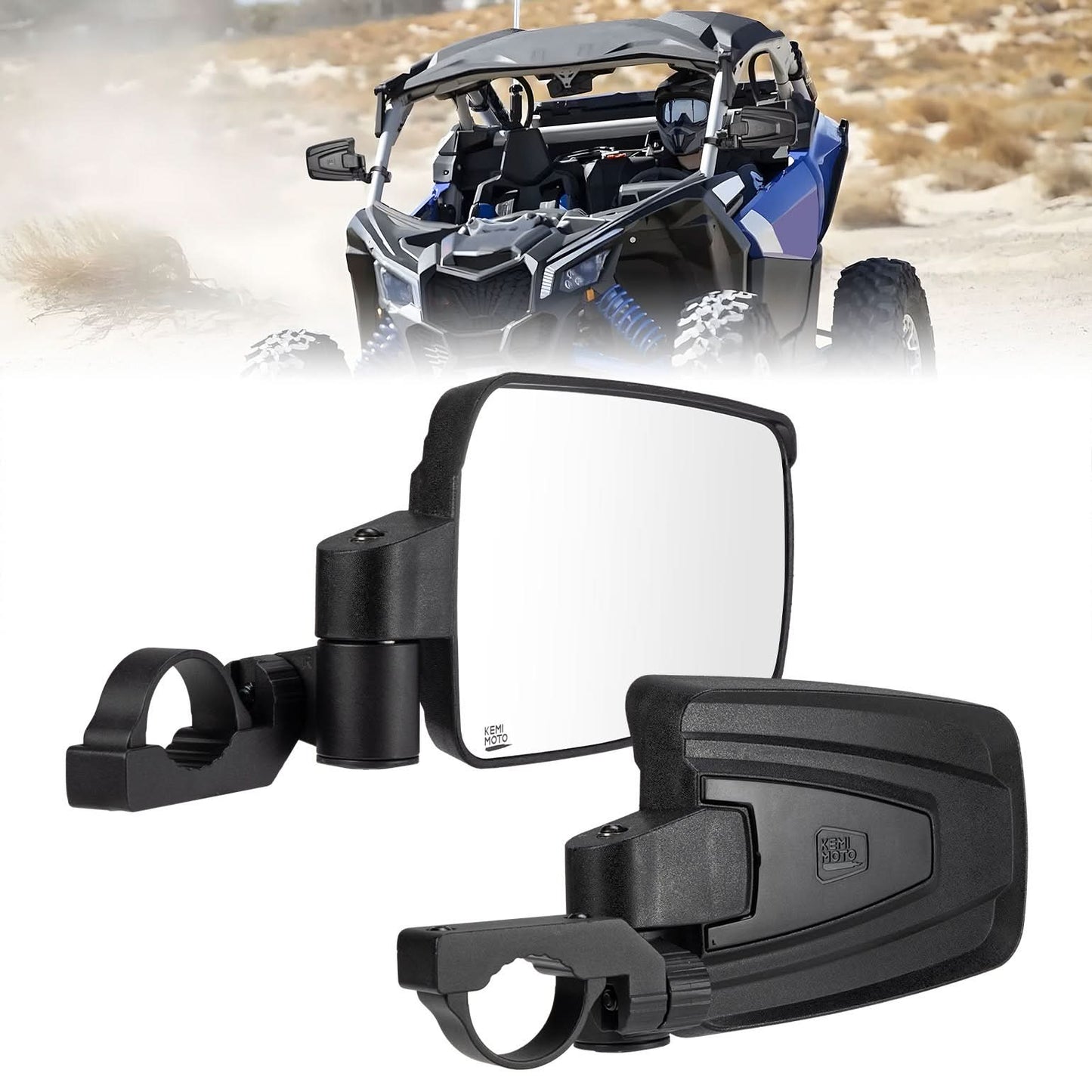 Kemimoto Spring Back Side Mirrors for 1.65‑2 Inch Roll Bars