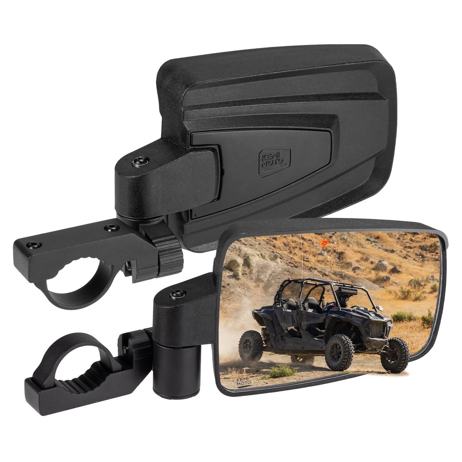 Kemimoto Spring Back Side Mirrors for 1.65‑2 Inch Roll Bars
